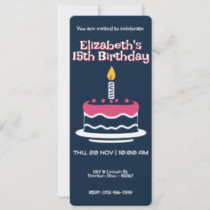 Invitación Pastel de cumpleaños minimalista sobre fondo azul