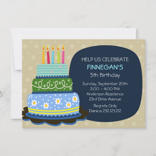 Invitación Pastel de cumpleaños para niño cumpleaños (Anverso)