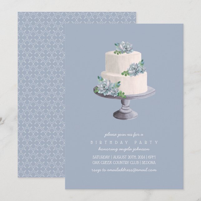 Invitación Pastel de cumpleaños púrpura 2 (Anverso / Reverso)