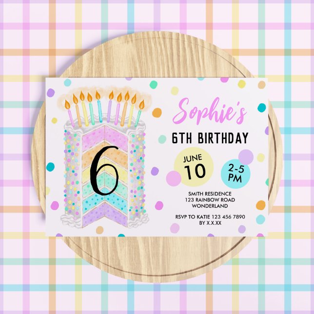 Invitación Pastel de cumpleaños Rainbow de chica (Rainbow-Themed Birthday Invitation)