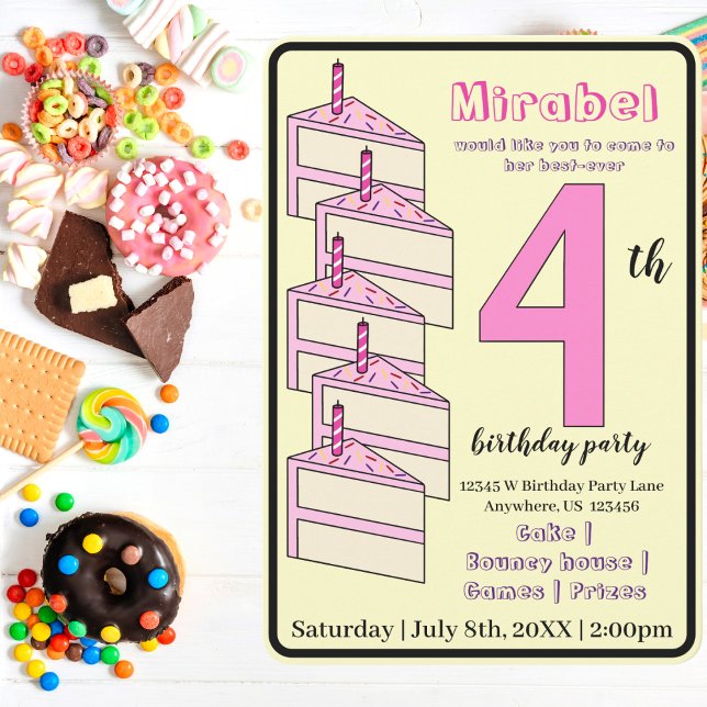 Invitación Pastel de cumpleaños rosado para niños Fiestas de  (Subido por el creador)