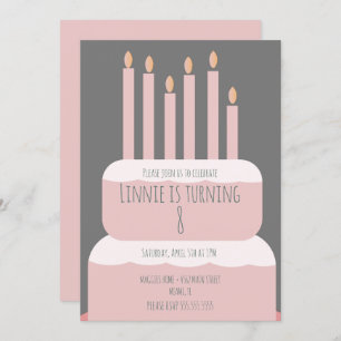 Invitación Pastel de cumpleaños simple con velas Fiestas rosa