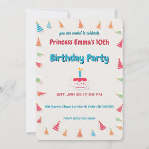Invitación Pastel de cumpleaños y Gorras