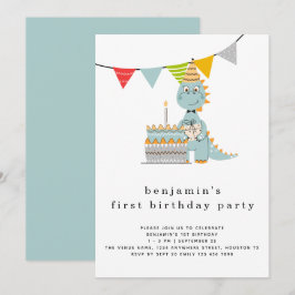 Invitación Pastel de Dinosaurio Cute Primer Cumpleaños