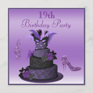 Invitación Pastel de diva morada, tacones altos 19 cumpleaños