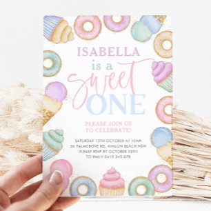 Invitación Pastel de dulce un pastel Donut 1er cumpleaños