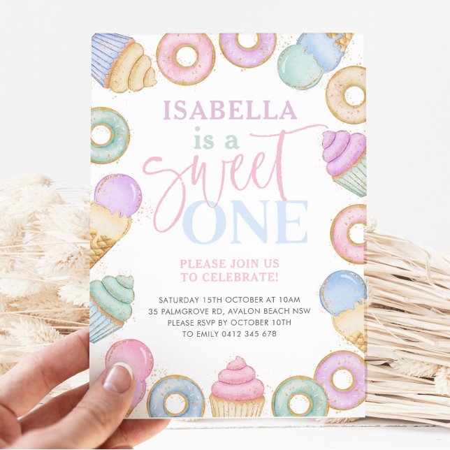 Invitación Pastel de dulce un pastel Donut 1er cumpleaños (Subido por el creador)