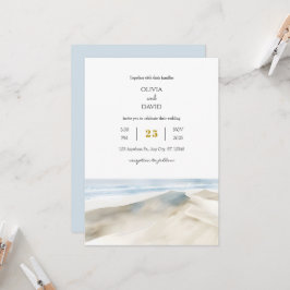 Invitación Pastel de dunas de arena blanca boda playera