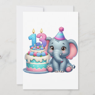 Invitación Pastel de elefante para cumpleaños 13