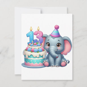 Invitación Pastel de elefante para cumpleaños 13