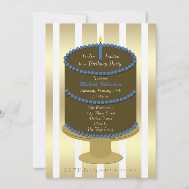 Invitación Pastel de fiesta de cumpleaños para adultos con ac (Anverso)