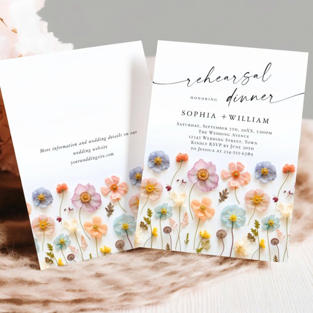 Invitación Pastel de flores silvestres de boho rosado Ensayo  (Subido por el creador)