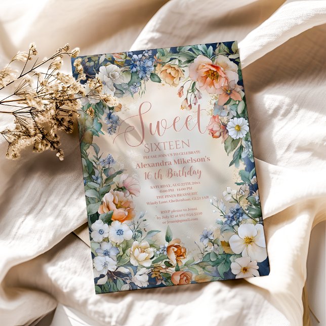 Invitación Pastel de flores silvestres de la marina romántica (Subido por el creador)