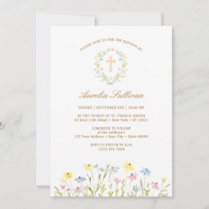 Invitación Pastel de flores silvestres murciélago bautismo