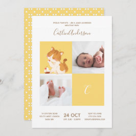 Invitación Pastel de gato ・ Alabeo Monograma Cutáneo de Baby 