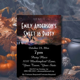 Invitación Pastel de gato de cementerio de Halloween dulce 16