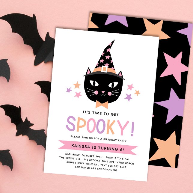 Invitación Pastel de gato negro lindo Cumpleaños Halloween (Subido por el creador)