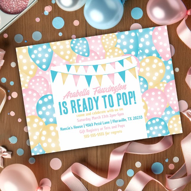 Invitación Pastel de globos listos para usar Baby Shower (Ready to pop baby shower invitation)