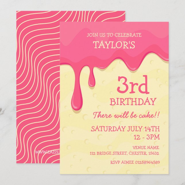 Invitación Pastel de hielo rosa (Anverso / Reverso)