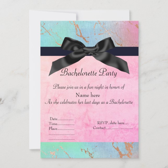 Invitación Pastel de mármol despedida de soltera verde rosa n (Anverso)