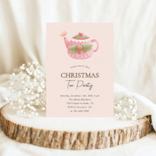 Invitación Pastel de Navidades verdes rosados Fiesta de té