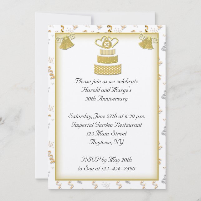Invitación Pastel de oro 50 años (Anverso)