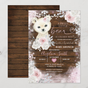 Invitación Pastel de oso de madera Baby Shower de copo de nie