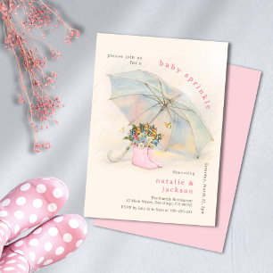 Invitación Pastel de paraguas Floral Boots rosados Bebé Sprin