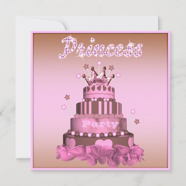Invitación Pastel de princesa y pasteles (reverso) Fiesta de  (Anverso)