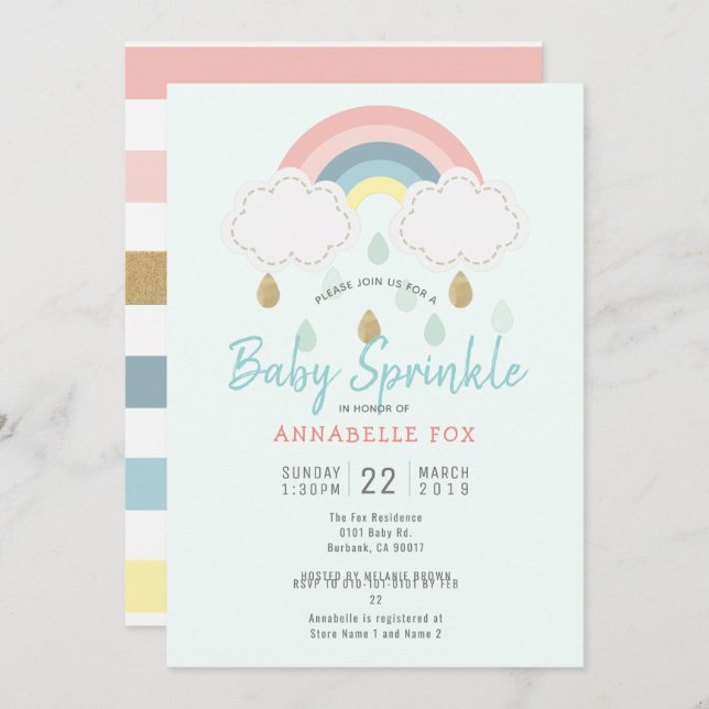 Invitación Pastel de Rainbow Baby Sprinkke Shower (Anverso / Reverso)