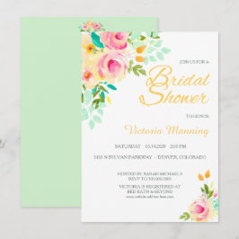 Invitación Pastel de rosas rosas rosadas Ducha de novias