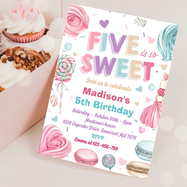 Invitación Pastel de tarta 5ª Fiesta de Cumpleaños 5 es tan d (Subido por el creador)