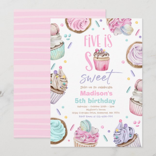 Invitación Pastel de tarta 5ª Fiesta de Cumpleaños 5 es tan d (Anverso / Reverso)