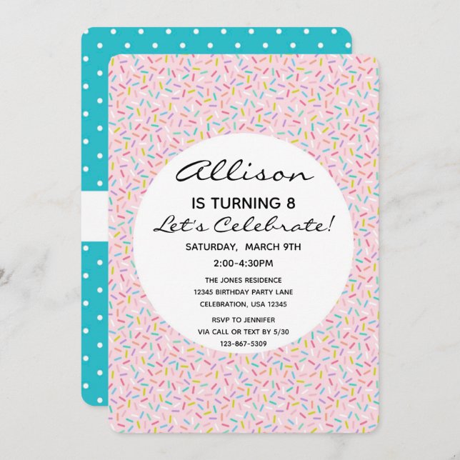 Invitación Pastel de tarta de Chica de torta de cumpleaños (Anverso / Reverso)