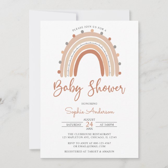 Invitación Pastel de tonos mutados boho arcoiris Baby Shower  (Anverso)