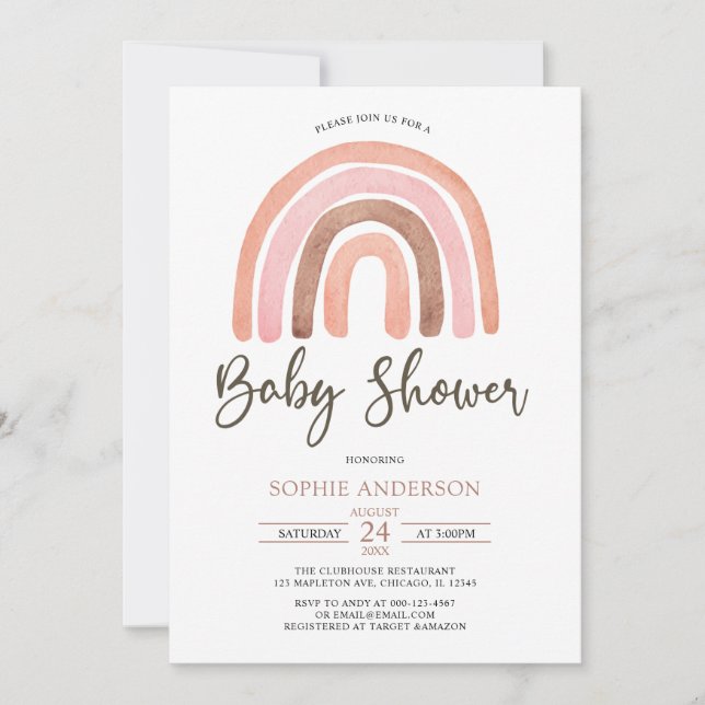 Invitación Pastel de tonos mutados Boho Rainbow Baby Shower (Anverso)