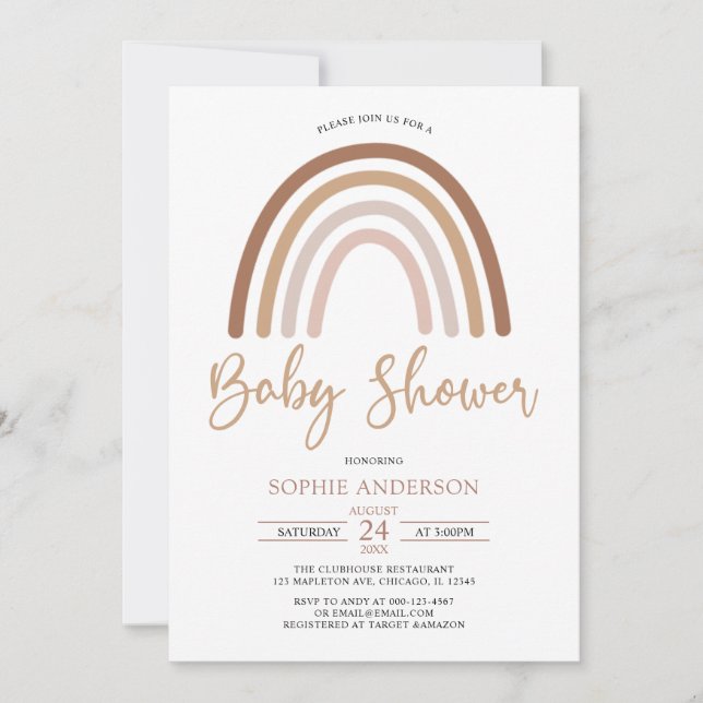 Invitación Pastel de tonos mutados Boho Rainbow Baby Shower (Anverso)