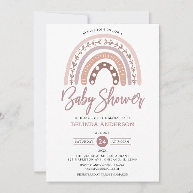 Invitación Pastel de tonos mutados Boho Rainbow Baby Shower (Anverso)