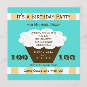 Invitación Pastel de torta en Aqua 100 cumpleaños
