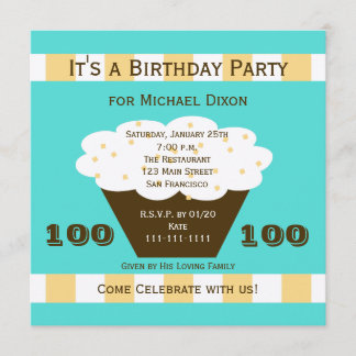 Invitación Pastel de torta en Aqua 100 cumpleaños