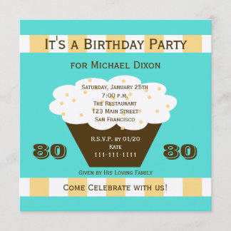 Invitación Pastel de torta en Aqua 80 cumpleaños