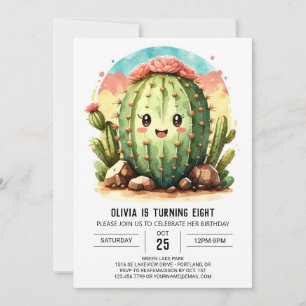 Invitación Pastel Desert Happy Cactus Chica Cumpleaños