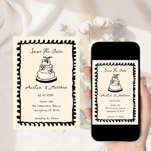 Invitación Pastel dibujado a mano Doodle Caprichoso Boda
