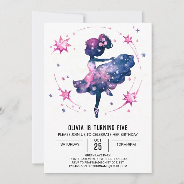 Invitación Pastel Digital Ballerina Cumpleaños (Anverso)