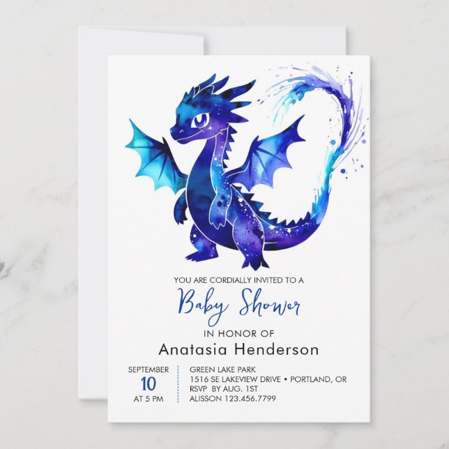 Invitación Pastel Digital Dragon Boy Baby Shower (Anverso)