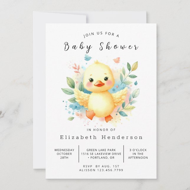 Invitación Pastel Digital Duck Baby Shower (Anverso)