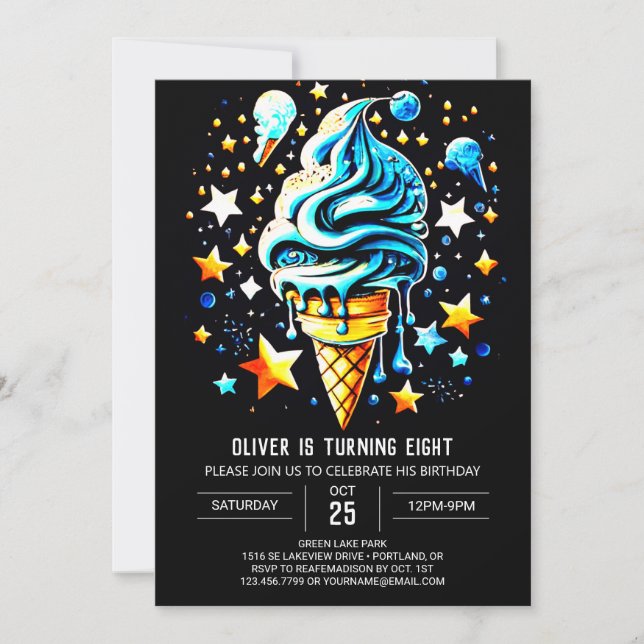 Invitación Pastel Digital Moda Boy Crema de Hielo Cumpleaños (Anverso)