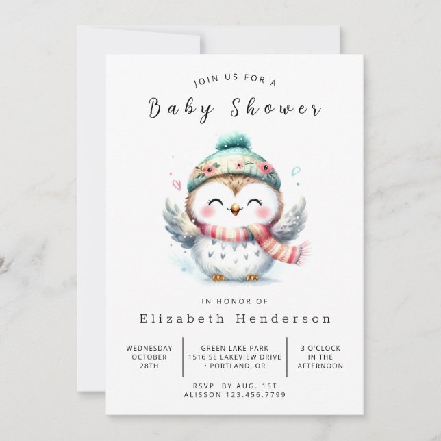 Invitación Pastel Digital Owl Baby Shower (Anverso)