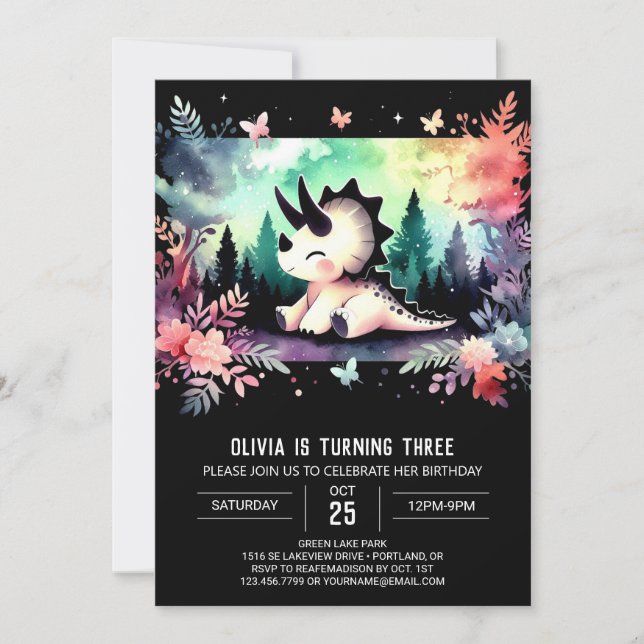 Invitación Pastel Dino Triceratops Cumpleaños (Anverso)