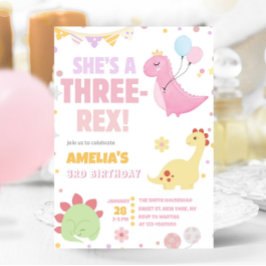 Invitación Pastel Dinosaur 3er cumpleaños Rosa Tres Rex Dino